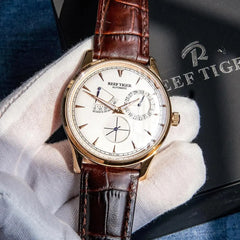 Reef Tiger/RT Mens Watches Top Brand Luxury Automatic Perpetual Calendar Watches Brown Leather Strap Waterproof Watches RGA1980