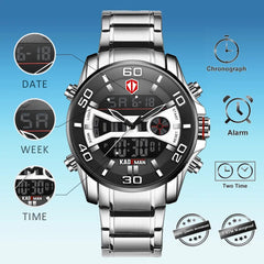 KADEMAN Fashion Sport Watch Men Quartz LCD Digital Mens Watches Top Brand Luxury Waterproof Army Military Full Steel Wristwatch