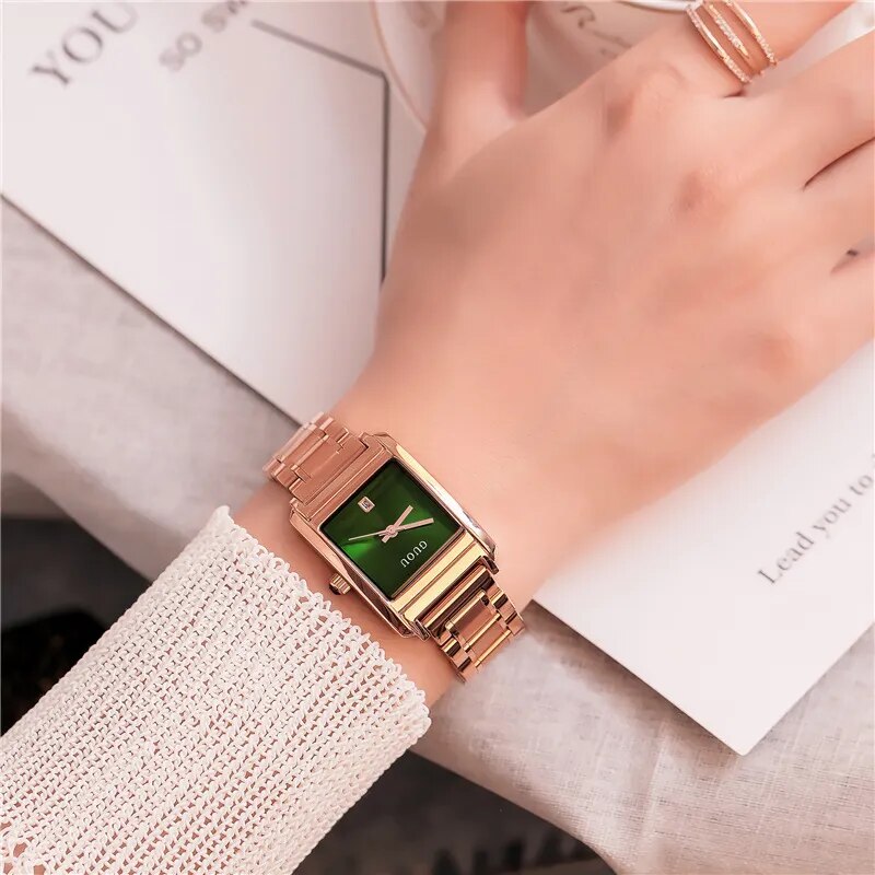 Fashion GUOU Top Brand Watch Luxury Rose Gold Stainelss Steel Ladies Women Watches Luxury Women's Clock relogio feminino 8089