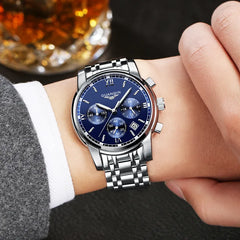 GUANQIN Mens Watches Top Brand Luxury Fashion Business Chronograph Quartz Watch Men Sport Stainless Steel Waterproof Wristwatch