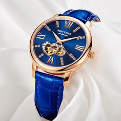 Reef Tiger/RT Luxury Brand Women Watches Rose Gold Automatic Watches Leather Strap  Diamond Watches Reloj Mujer RGA1580