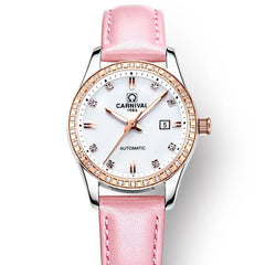 Montre femme 2019 CARNIVAL Fashion Automatic Watch Women Calendar Leather Strap 30m Waterproof Luminous Women Watches Top brand