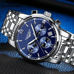 GUANQIN Mens Watches Top Brand Luxury Fashion Business Chronograph Quartz Watch Men Sport Stainless Steel Waterproof Wristwatch