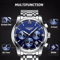 relogio masculino GUANQIN Mens Watches Top Brand Luxury Fashion Business Quartz Watch Men Sport Full Steel Waterproof Wristwatch