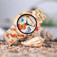 BOBO BIRD Butterflies Women Watches with Original Bamboo Wooden Case Watch Ladies Quartz Drop Shipping OEM L-O20