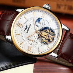 2018 Fashion GUANQIN Mens Watches Top Brand Luxury Skeleton Watch Men Sport Leather Tourbillon Automatic Mechanical Wristwatch