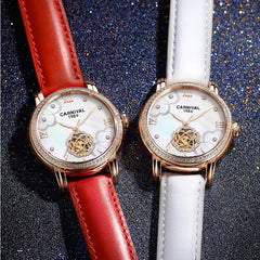 Montre femme Fashion Tourbillon Watch Automatic Watch Women CARNIVAL High-end Women Watches MIYOTA Leather band Luminous Relogio