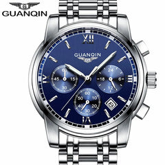 GUANQIN Mens Watches Top Brand Luxury Fashion Business Chronograph Quartz Watch Men Sport Stainless Steel Waterproof Wristwatch