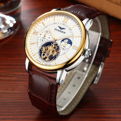 2018 Fashion GUANQIN Mens Watches Top Brand Luxury Skeleton Watch Men Sport Leather Tourbillon Automatic Mechanical Wristwatch