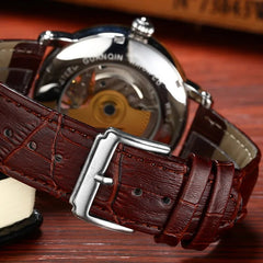 2018 Fashion GUANQIN Mens Watches Top Brand Luxury Skeleton Watch Men Sport Leather Tourbillon Automatic Mechanical Wristwatch