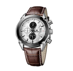 High Quality MEGIR Chronograph Function Mens Watches Genuine Leather Luxury Mens Brand Military Wristwatches