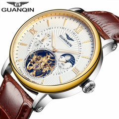 2018 Fashion GUANQIN Mens Watches Top Brand Luxury Skeleton Watch Men Sport Leather Tourbillon Automatic Mechanical Wristwatch