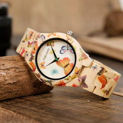 BOBO BIRD Butterflies Women Watches with Original Bamboo Wooden Case Watch Ladies Quartz Drop Shipping OEM L-O20