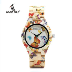 BOBO BIRD Butterflies Women Watches with Original Bamboo Wooden Case Watch Ladies Quartz Drop Shipping OEM L-O20