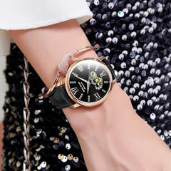 Reef Tiger/RT Luxury Brand Women Watches Rose Gold Automatic Watches Leather Strap  Diamond Watches Reloj Mujer RGA1580